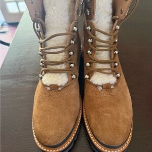 Marc Fisher Brown Lace Up Boots with Padded Collar